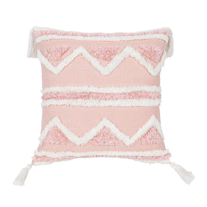 DecorBites™ Boho Pink Geometric Tufted Tassel Pillow Covers 30x100cm - Decorative Double Pillows