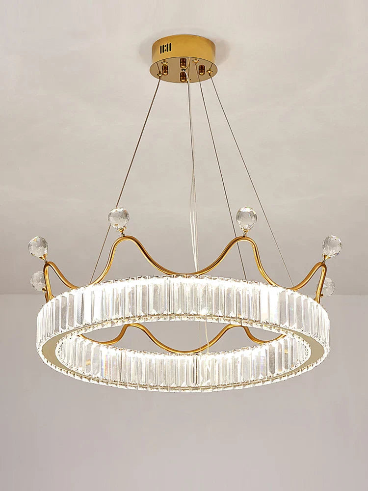 DecorBites™ Crystal Chandelier: Nordic LED Luxury Round Crown Petal Design for Girls' Bedroom