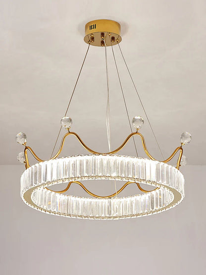 DecorBites™ Crystal Chandelier: Nordic LED Luxury Round Crown Petal Design for Girls' Bedroom