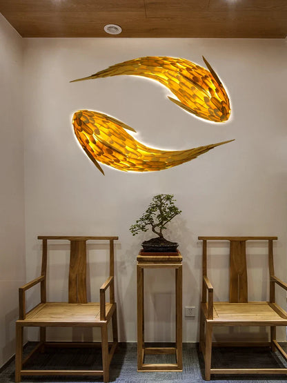 DecorBites™ Handwoven Bamboo LED Fish Wall Light for Modern Nordic Living Room Decor
