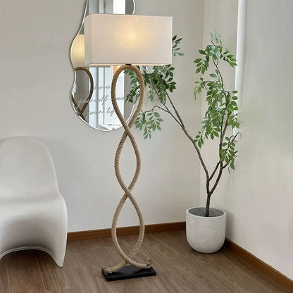 DecorBites™ Hemp Rope Fabric Shade LED Floor Lamp for Nordic Retro Wabi Sabi Style