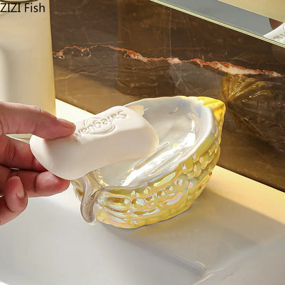 DecorBites™ Bitter Gourd Ceramic Soap Dish - Bathroom Accessories Drainage Rack & Storage Container