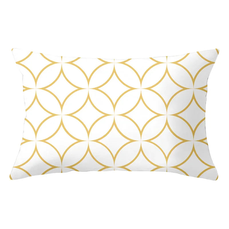 Funda de almohada rectangular curva con rayas geométricas DecorBites™ - Cojines decorativos para sofá en amarillo y azul