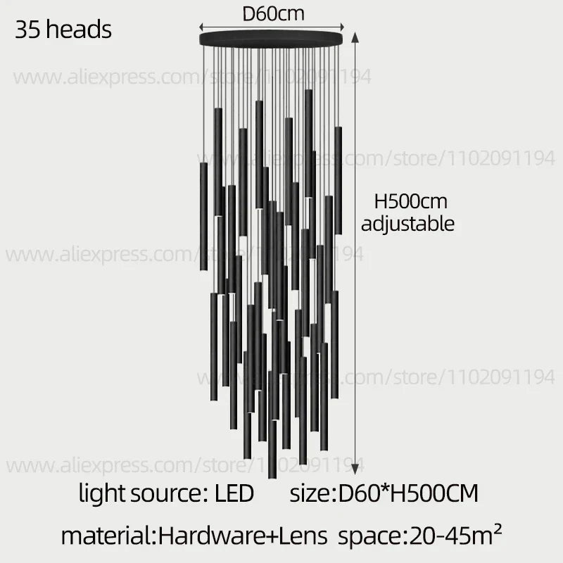 DecorBites™ Cylindrical LED Staircase Chandelier Suspension Light - Modern Villa Water Pipe Fixture