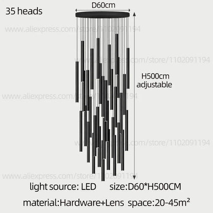 DecorBites™ Cylindrical LED Staircase Chandelier Suspension Light - Modern Villa Water Pipe Fixture