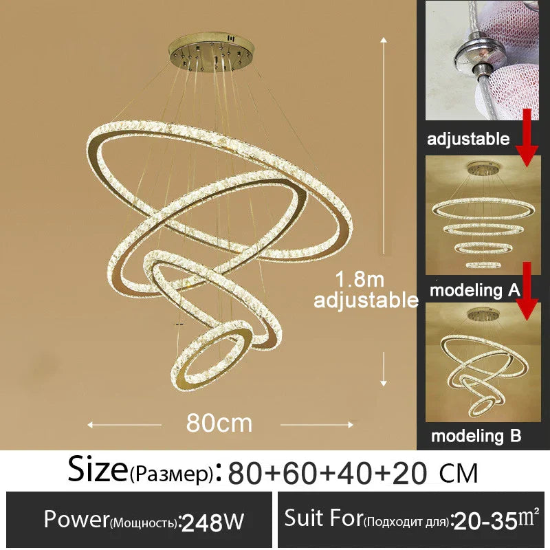 DecorBites™ Gold Gloss LED Crystal Ring Chandelier for Modern Luxury Living Room