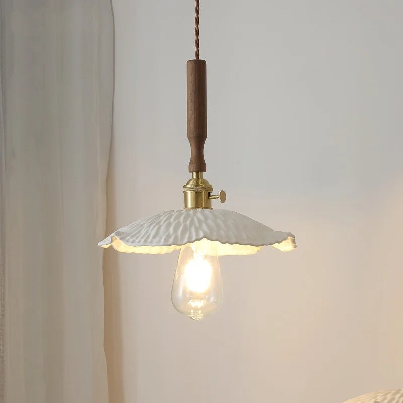 DecorBites™ Ceramic Walnut Wood Pendant Light Fixture - Adjustable LED Lamparas for Study Aisle