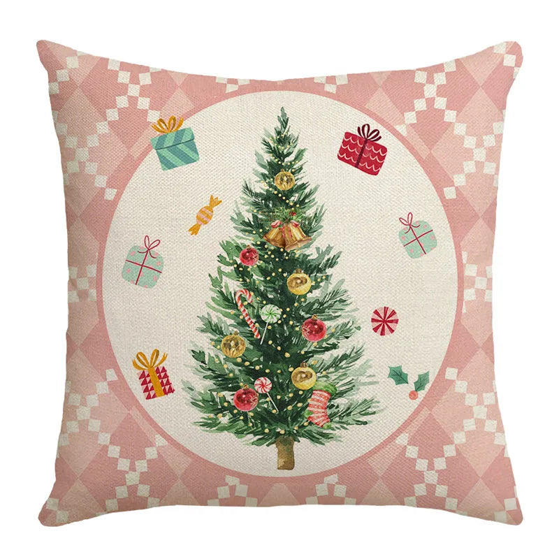 DecorBites™ Christmas Letter Print Linen Throw Pillow Cover for Holiday Home Decoration
