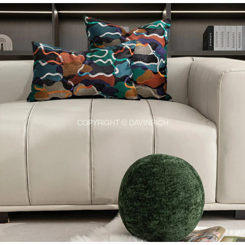 أغطية وسائد ديكور بايتس™ بتطريز هندسي تجريدي، مقاس 45×45 سم، ديكور منزلي عصري