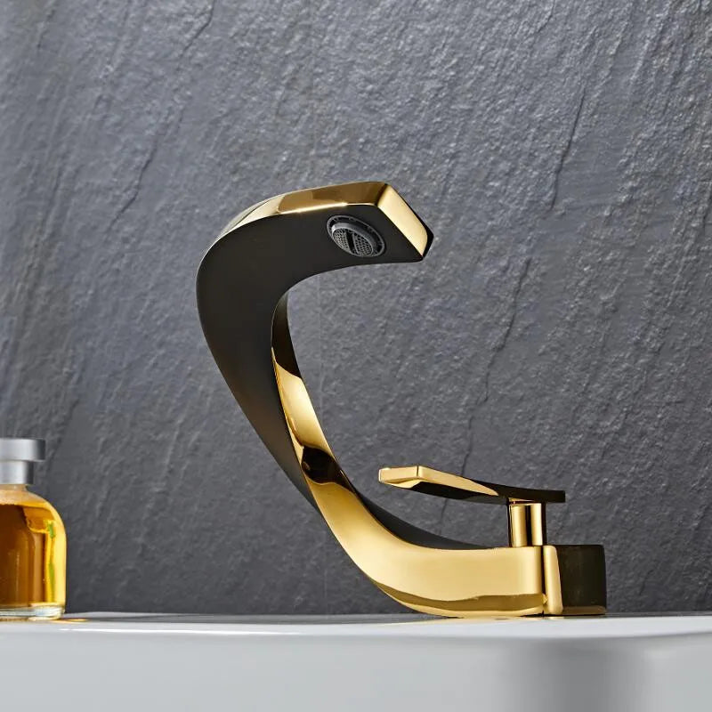 DecorBites™ Black & Gold Basin Faucet: Brushed Gold/Nickel/Chrome Mixer Tap, Hot & Cold Water