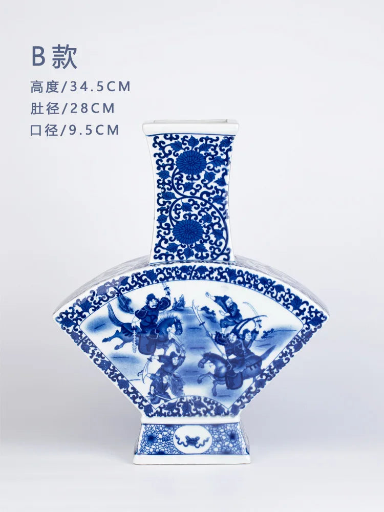 DecorBites™ Blue White Porcelain Flower Bird Two Ear Vase Antique Ornaments Jingdezhen