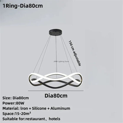 DecorBites™ Black Geometric LED Ring Chandelier for Elegant Spaces