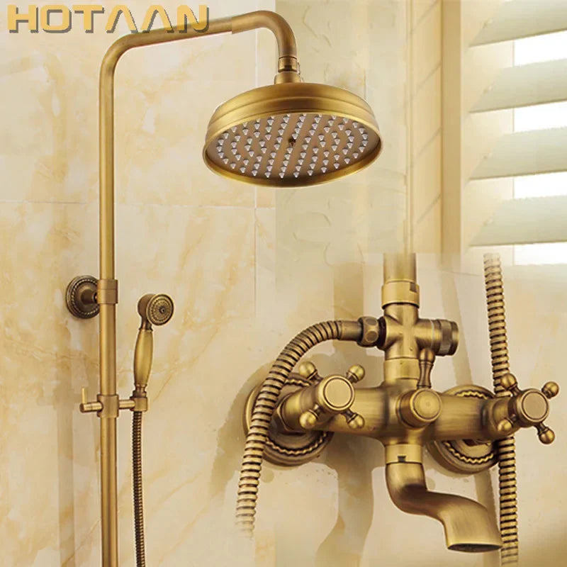 مجموعة صنبور دش نحاسي عتيق من DecorBites™ مع رأس دش مطري ودش يدوي