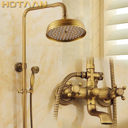 مجموعة صنبور دش نحاسي عتيق من DecorBites™ مع رأس دش مطري ودش يدوي