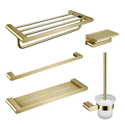 DecorBites™ Brushed Gold Bathroom Hardware Set: Towel Rack, Paper Holder, Toilet Brush Holder, Hooks