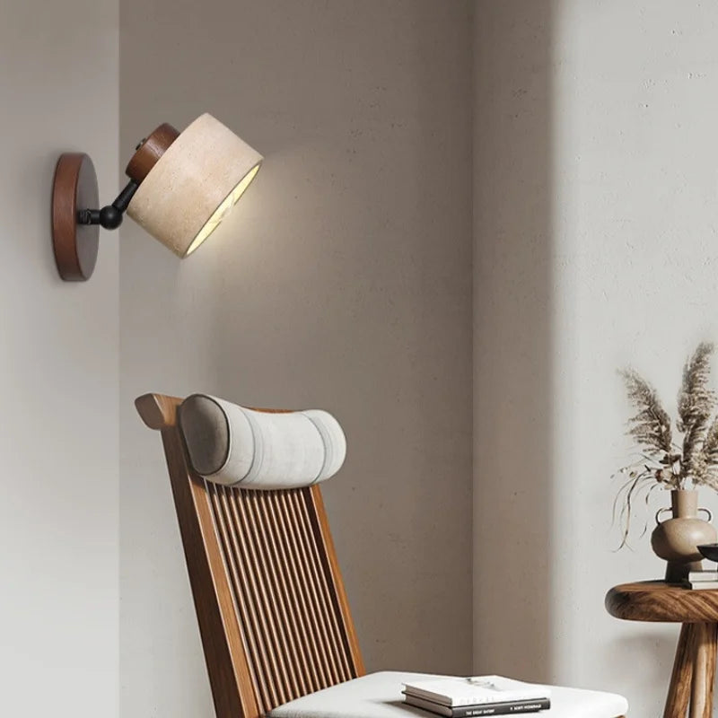 DecorBites™ Iron Rotate LED Wall Light Sconce Yellow Travertine: Modern Nordic Bedroom Lamp