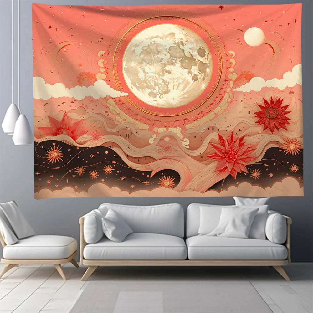 Decobites Nordic Sun Series Background Cloth: Sun and Moon Print Boho Tapestries