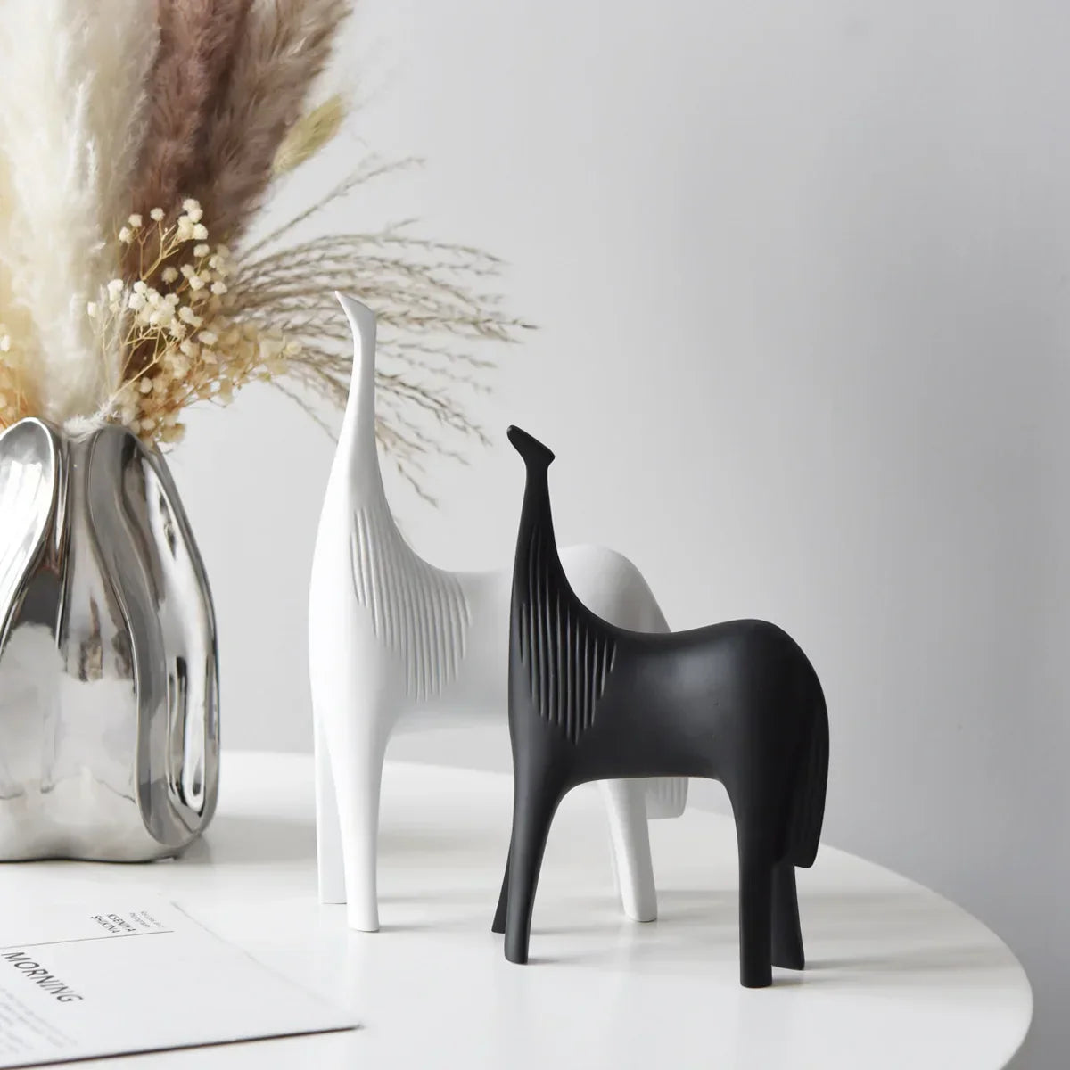 DecorBites™ Black & White Horse Abstract Ornaments for Home Decor