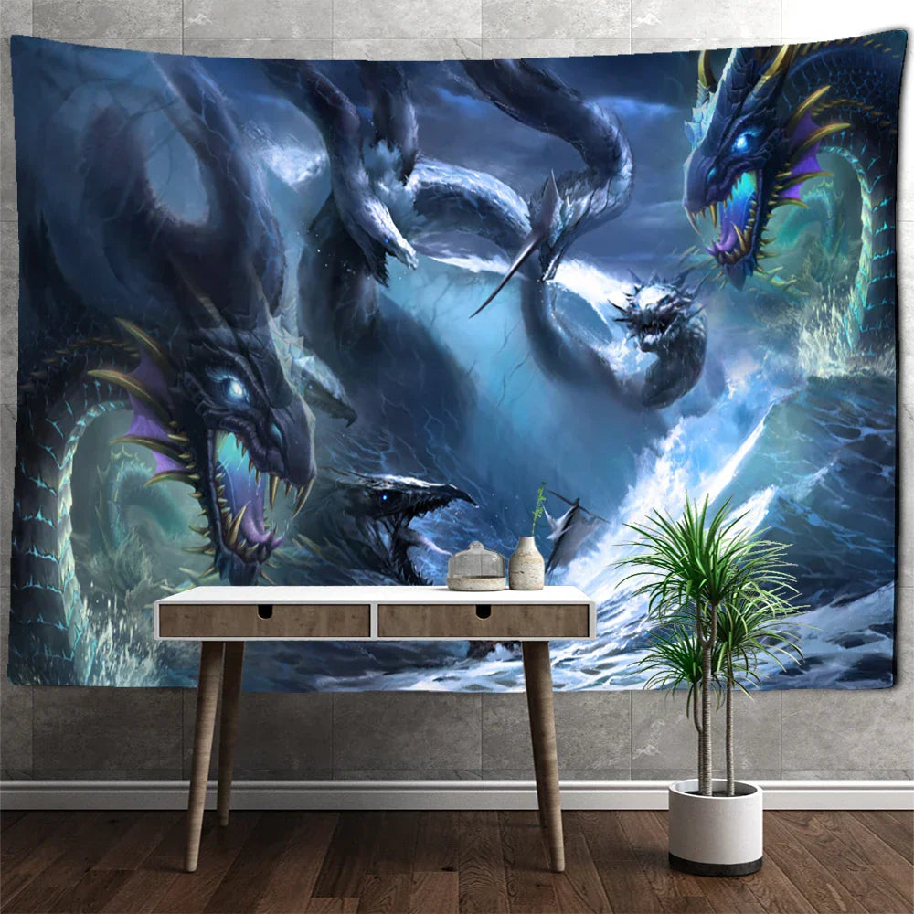 DecorBites™ Golden Dragon Totem Carving Tapestry: Mysterious Psychedelic Wall Hanging