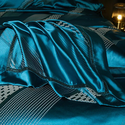 DecorBites™ 1000TC Egyptian Cotton Satin Jacquard Patchwork Bedding Set - Full Queen King Size