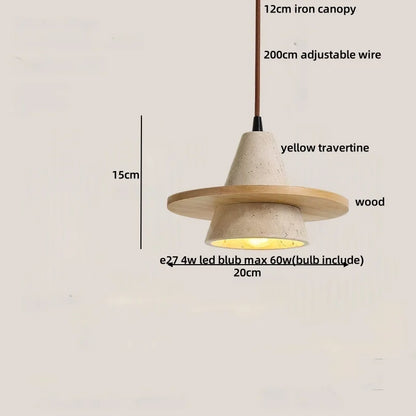 DecorBites™ LED Wood Pendant Light Adjustable Yellow Stone Bedroom Coffee Hanging Lamp