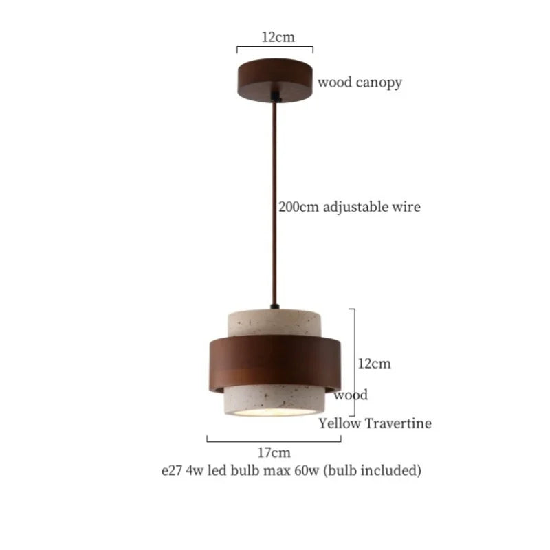 Yellow Travertine Pendant Lamp Polished Copper