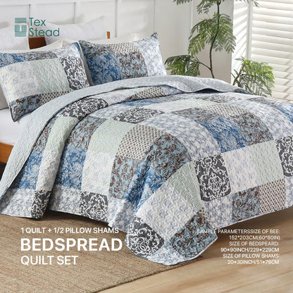 Decobites Reversible Cotton Patchwork Bohemian Quilt Set with 2 Pillowcases