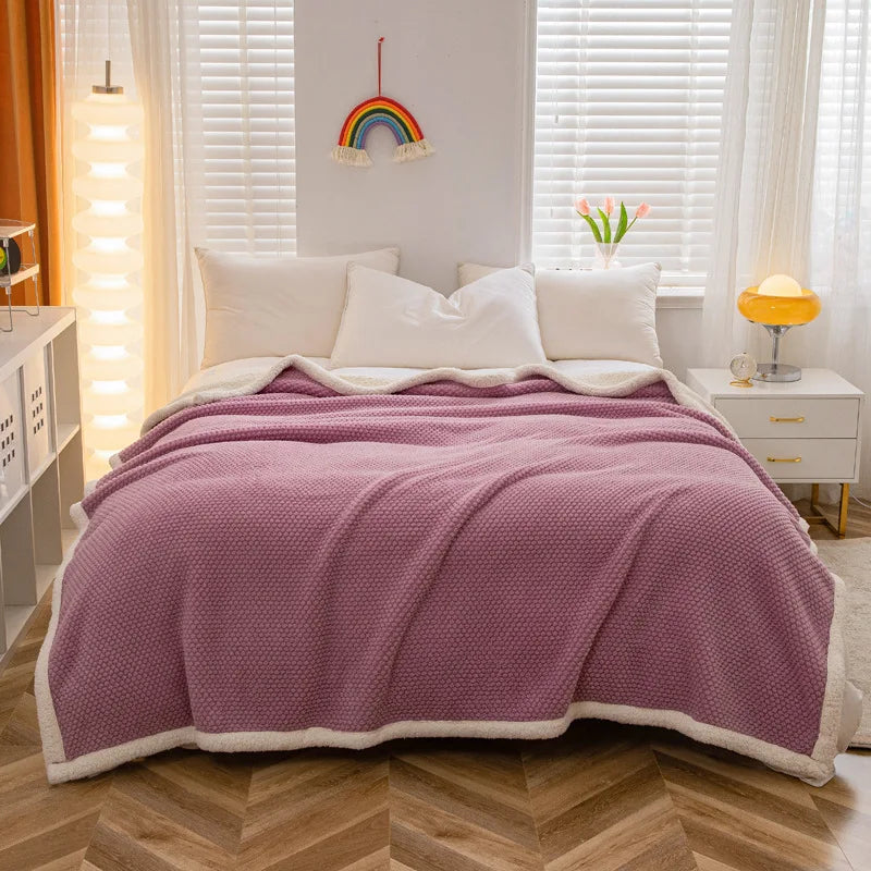 Decobites Rose Fleece Warm Blanket for Autumn Winter Beds - Thicken Imitation Lamb's Wool Blanket