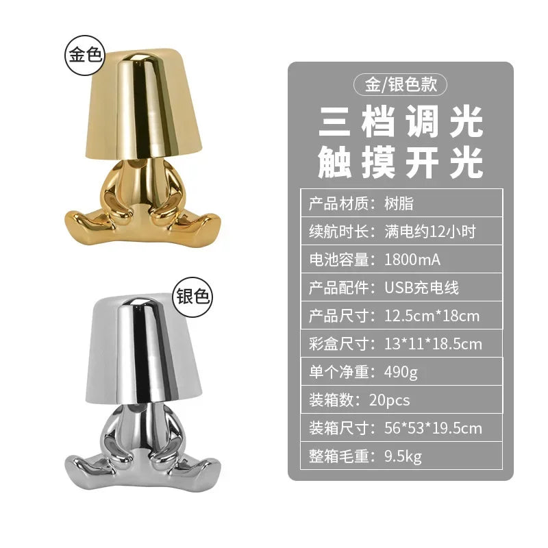 DecorBites™ LED Golden Boy Table Lamp | Rechargeable Resin Night Light for Bedroom Decor