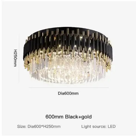 DecorBites™ Gold Black Crystal Ceiling Chandeliers: Modern LED Round Kitchen Pendant Lamps for Home Lighting