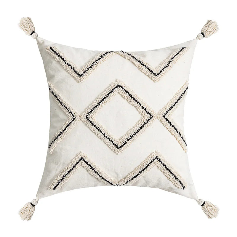 DecorBites™ Ethnic Style Black Tassel Cushion Cover for Modern Home Sofa Décor