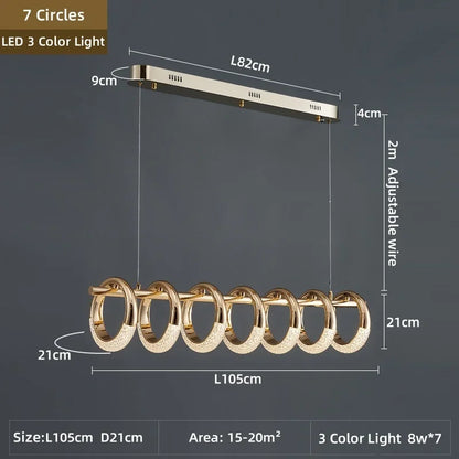 DecorBites™ Gold Acrylic Circle Ring LED Pendant Chandelier