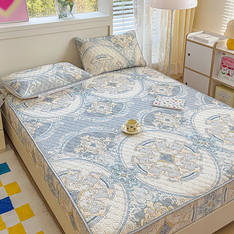 طقم ملاءات DecorBites™ المصنوعة من الحرير البارد من اللاتكس مع أكياس وسائد، حرير ثلجي صيفي، سرير فردي مزدوج