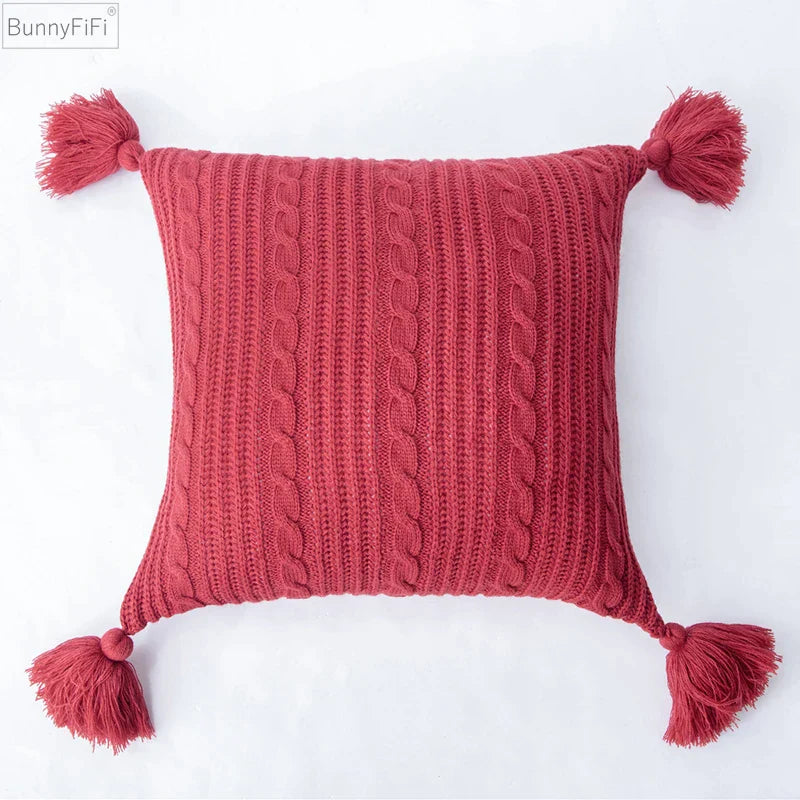 DecorBites™ Knit Pillow Case 45x45cm Soft Decorative Cushion Cover Tassels Sofa Bed