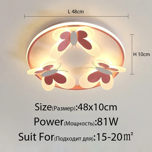DecorBites™ Butterfly Pink Ceiling Light for Kids Room & Study, Creative Decorative Lamp
