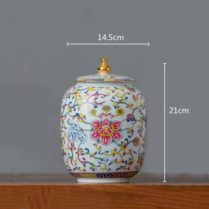 DecorBites™ Enamelled Porcelain Tea Caddy Ginger Jar - Desktop Storage Container