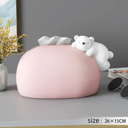 DecorBites™ Bear Statues Tissue Box Table Decor for Home Living Room, Creative Nordic Figurines