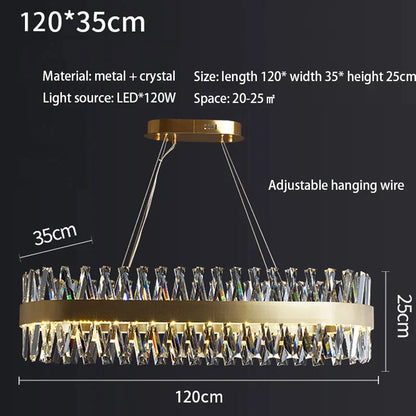 DecorBites™ Golden Round Crystal Chandelier LED Ceiling Light for Living Room and Bedroom