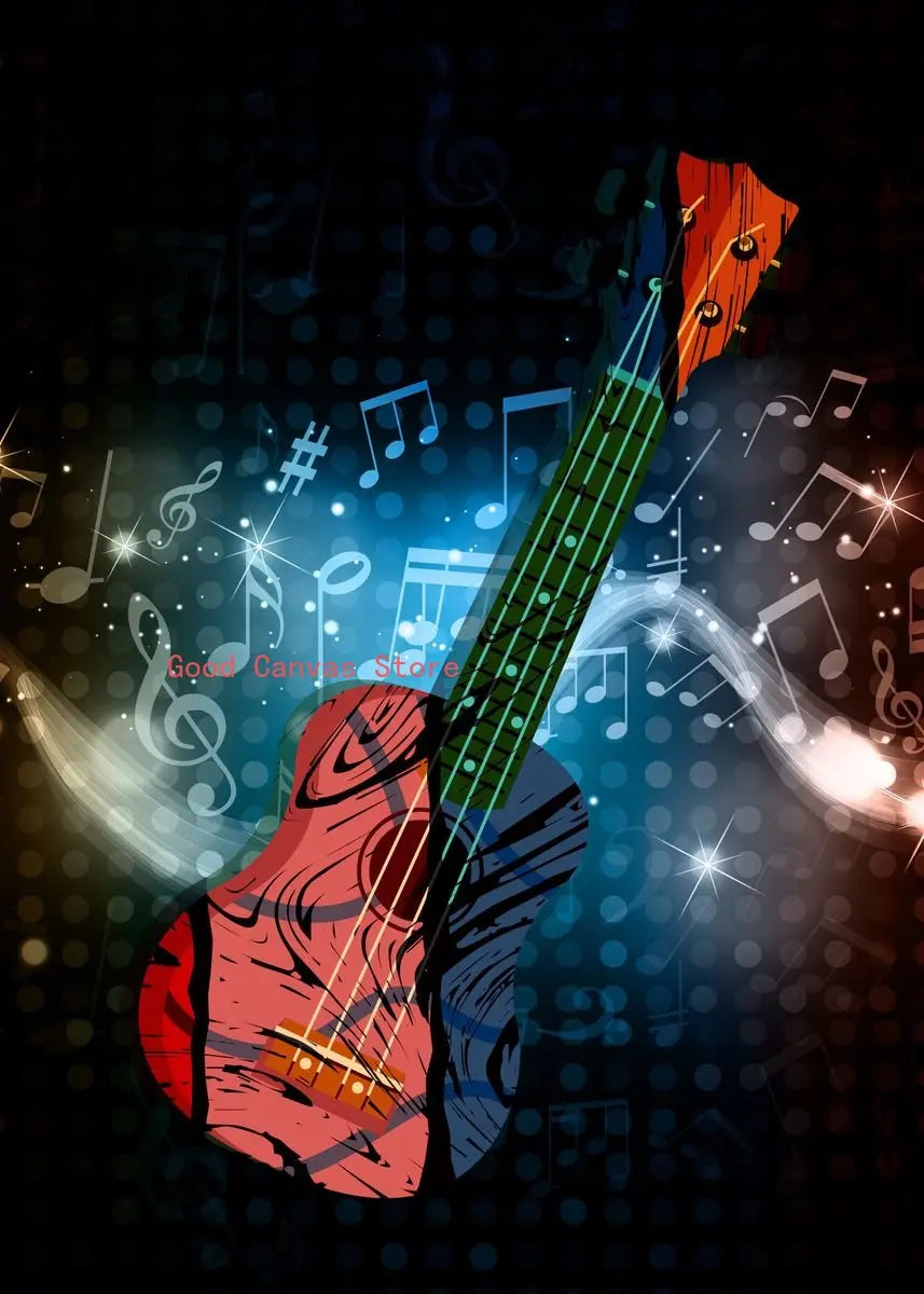 Lienzo impreso con guitarra eléctrica abstracta - Arte mural musical de DecorBites™