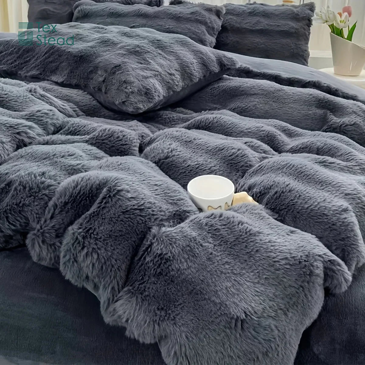 Decobites Shaggy Faux Fur Comforter Set - Cozy 3 Piece Bedding Ensemble