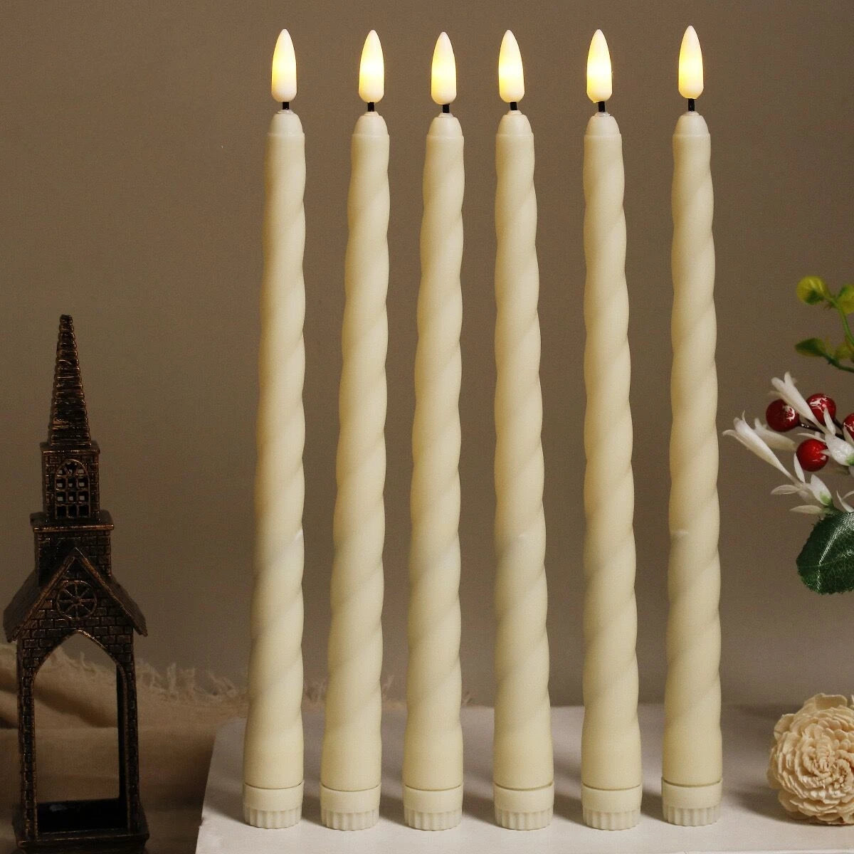 11" Spiral Led Taper Candle Remote control w/Timer Church Stick Candles Twisted Home Wedding Battery Operate table Ambient light