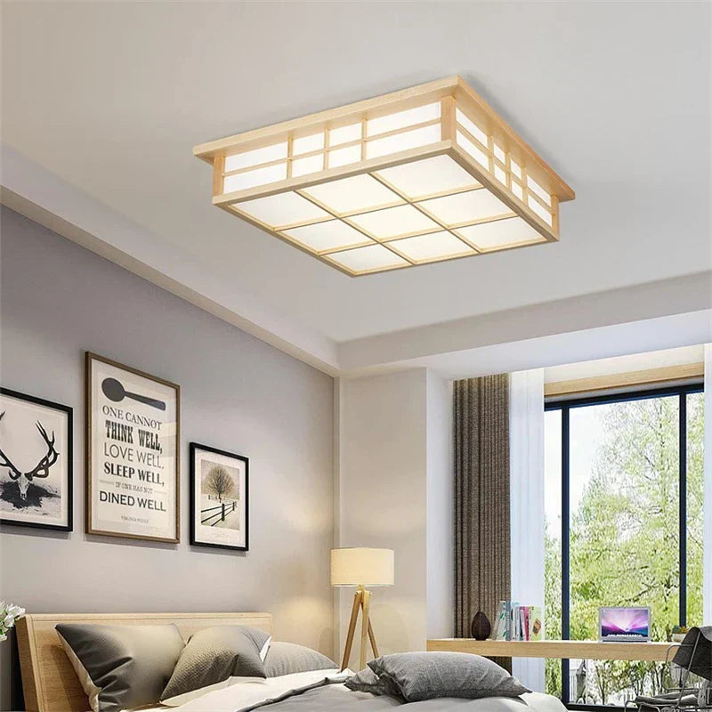 DecorBites™ Japanese Wooden Square LED Ceiling Lights for Modern Living Room and Kitchen