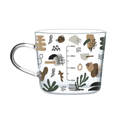 DecorBites™ 500ml Glass Mug with Handle and Scale for Breakfast Milk at Home or Office