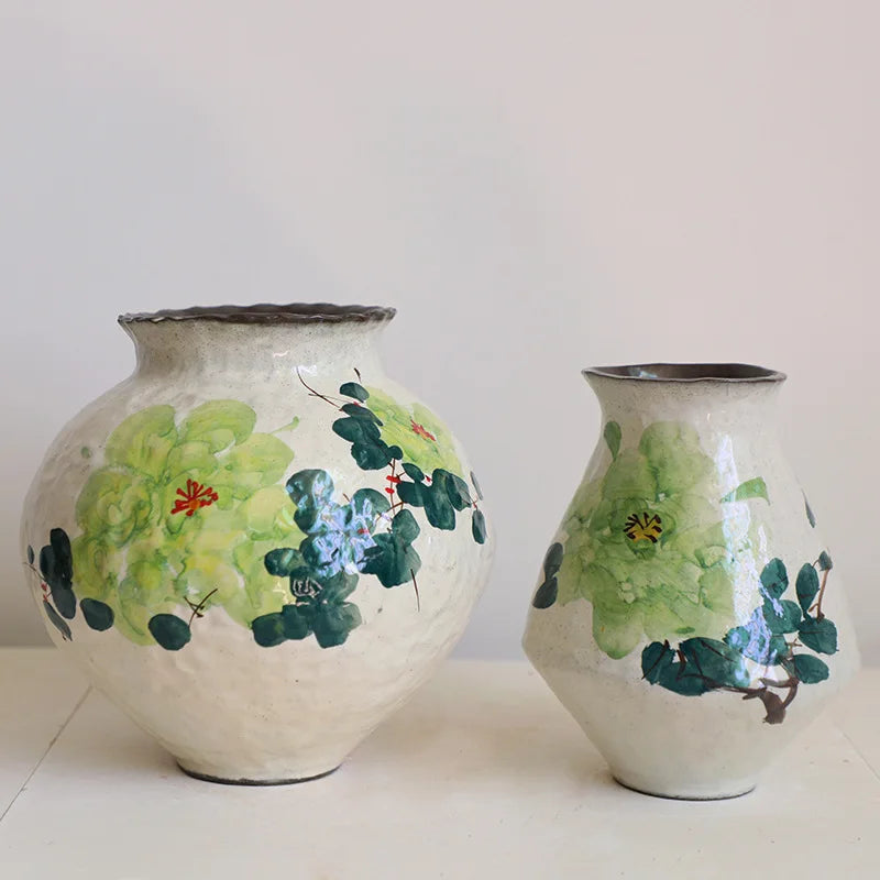 Jarrón de Flores en Acuarela China Hecho a Mano™ Decorativo Retro de Cerámica