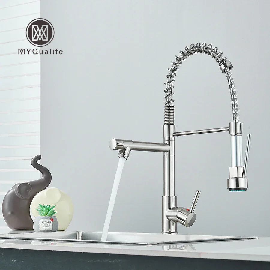 DecorBites™ Dual Spout Brass Kitchen Sink Faucet with 360° Rotation - Chrome