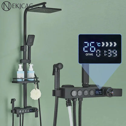 DecorBites™ Digital Display Thermostatic Shower Faucet Set Rainfall Shower Mixer
