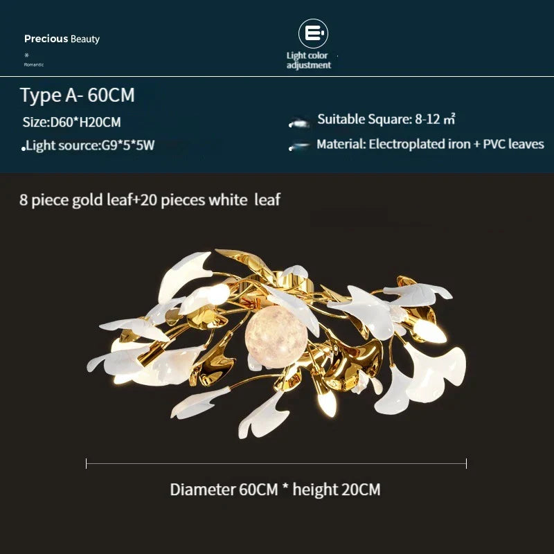 ثريا سقف LED معدنية من الأكريليك على شكل أوراق الجنكة من DecorBites™ لغرفة المعيشة المنزلية