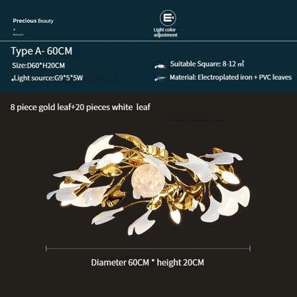 ثريا سقف LED معدنية من الأكريليك على شكل أوراق الجنكة من DecorBites™ لغرفة المعيشة المنزلية