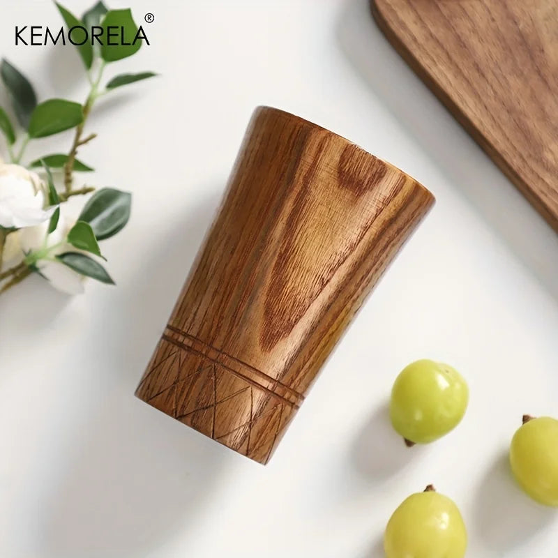 DecorBites™ Handmade Natural Wooden Tea Cups - Set of 2 | Japan Style Cups for Tea, Coffee, Beer, Milk, Water