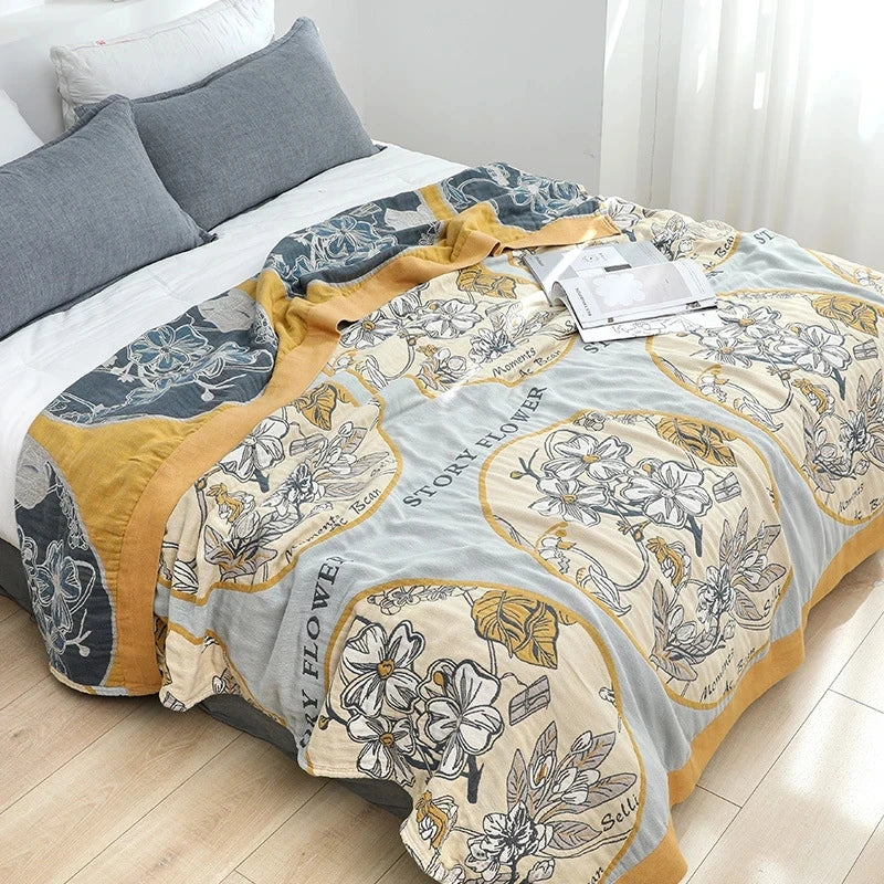 DecorBites™ Japanese Cotton Gauze Flower Blanket: Soft and Breathable Summer Throw